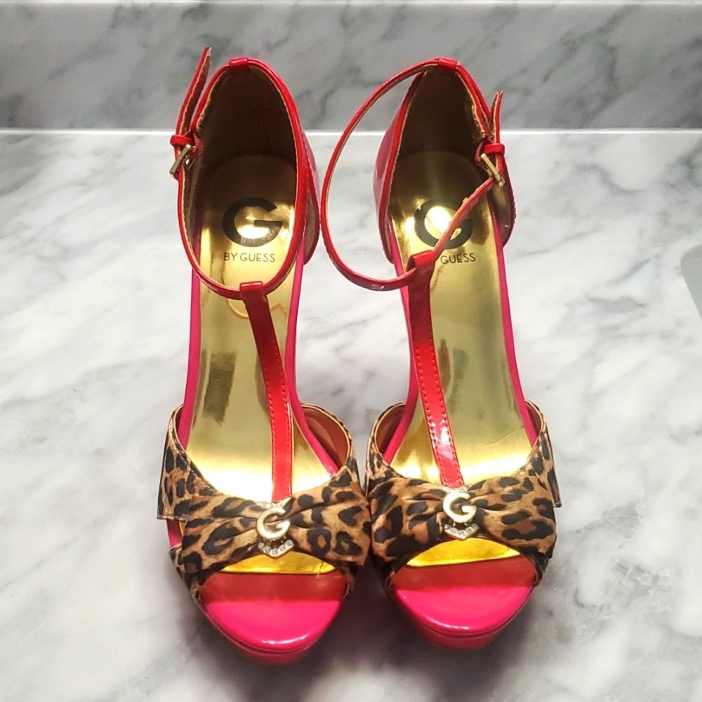 Guess Pink and Red Leopard Heels